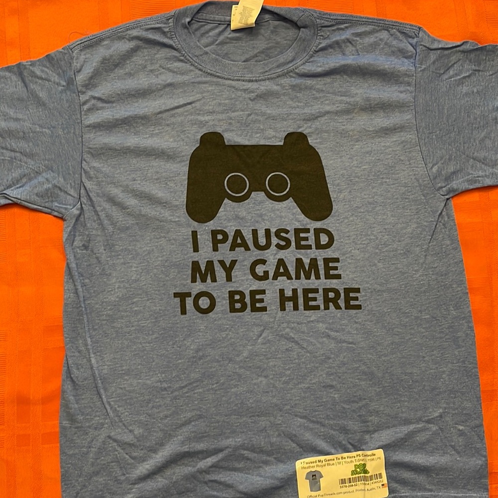 I Paused My Game to be Here Youth Heather Royal Blue Shirt Size Medium